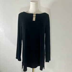 Chico’s Travelers Black Tunic Top w Silver Neckline Detail Chico’s Size 1 Size M